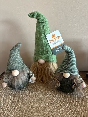 Fall/Christmas Gnome Trio - Green Knit Hats